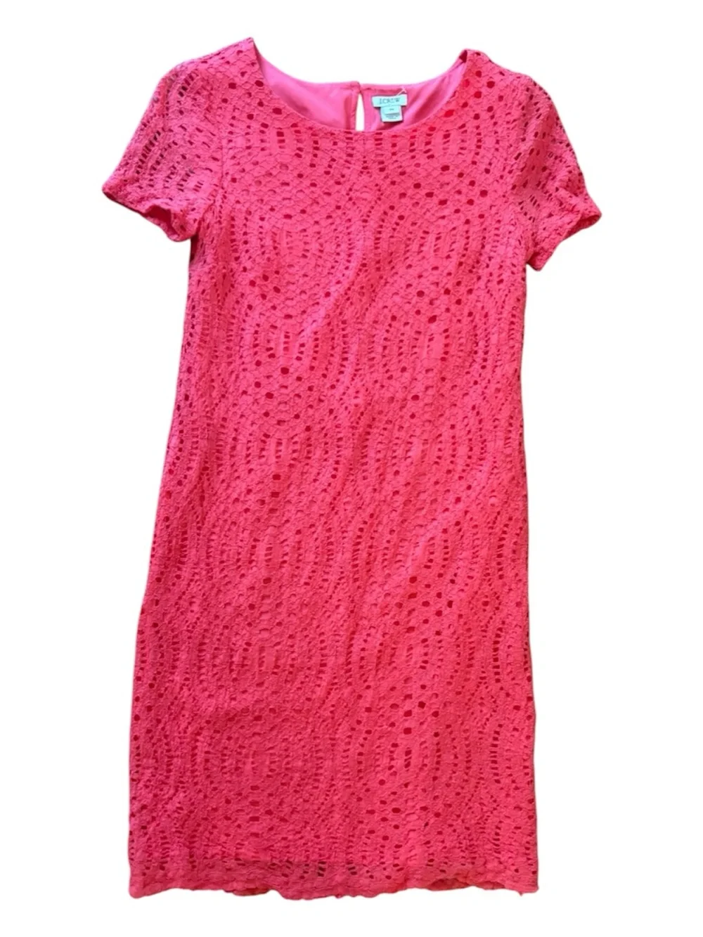 J. Crew Short Sleeve Eyelet Lace Dress 00 Coral Coastal Preppy NWOT